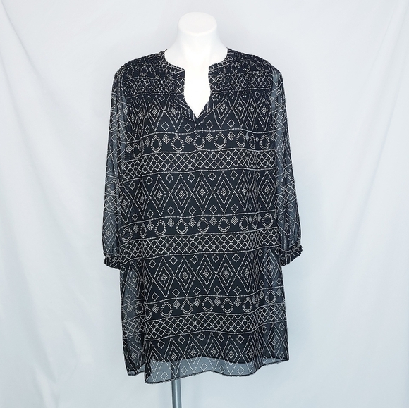 *Last Chance* Madewell Smocked Tunic Dress Sheer Long Sleeves Boho Aztec - Picture 2 of 11